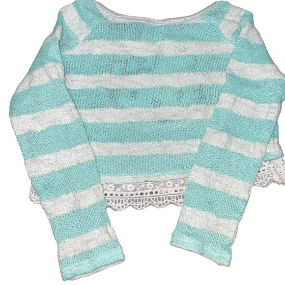 Hello Kitty Girls Kids Size 6 Sweater Pullover Blue White Stripe Sequin Pink Bow - Picture 8 of 12